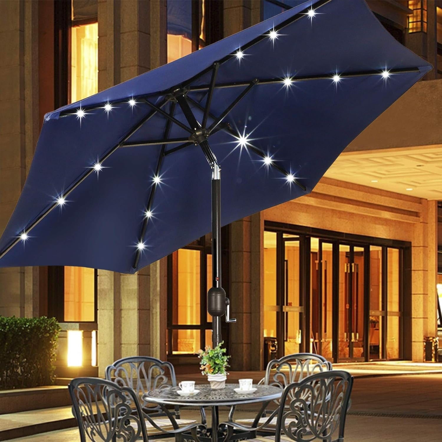 7 Point 5Ft Solar Umbrella With Integrated LED Lighting