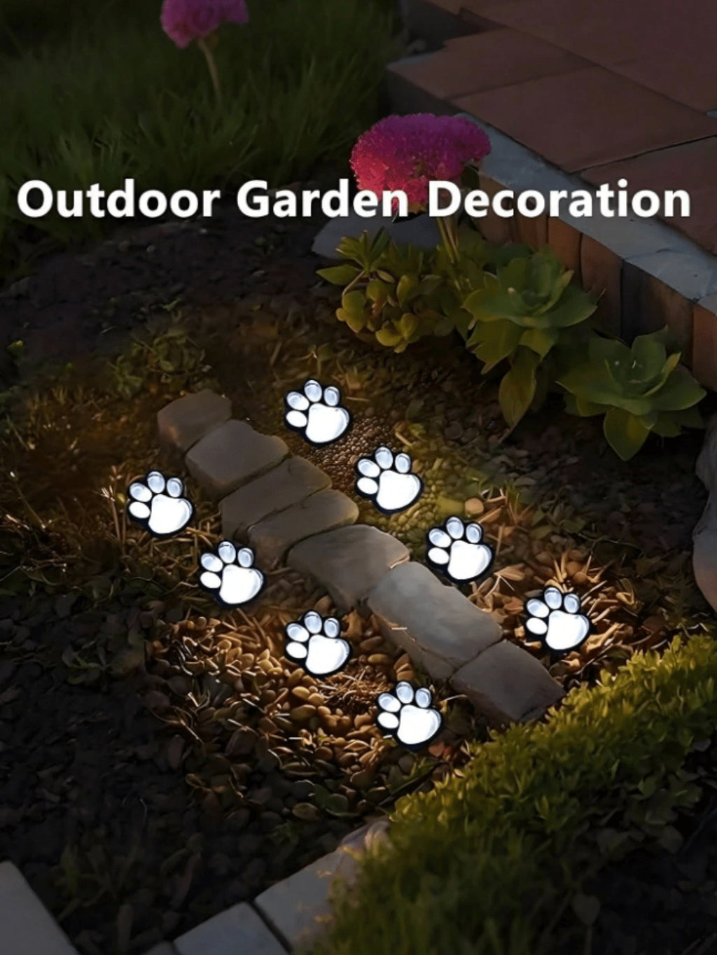 NoWire PawGlow Solar Dog Paw Pathway Lights – 4 Pack