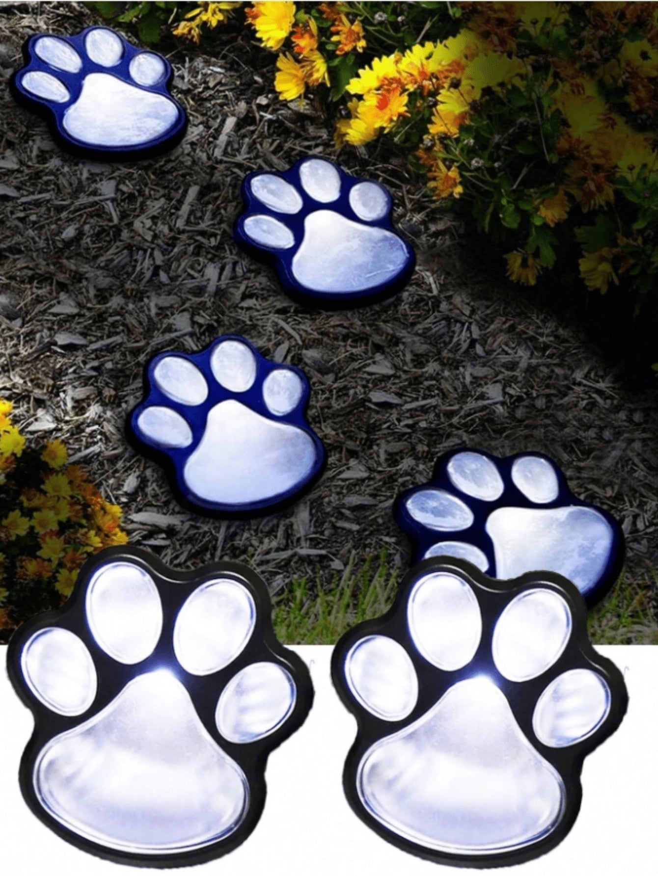 NoWire PawGlow Solar Dog Paw Pathway Lights – 4 Pack
