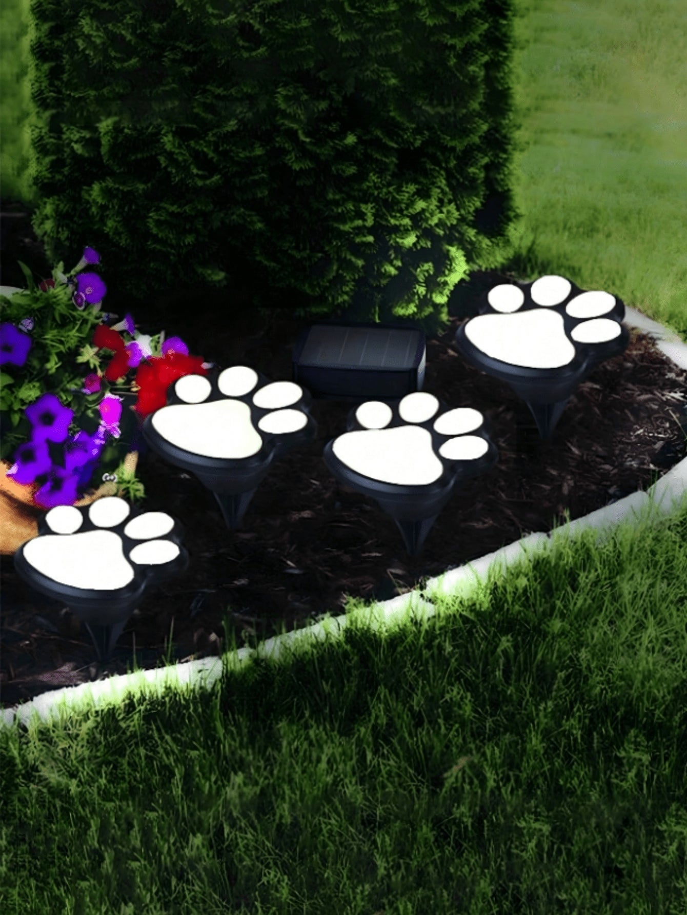 NoWire PawGlow Solar Dog Paw Pathway Lights – 4 Pack