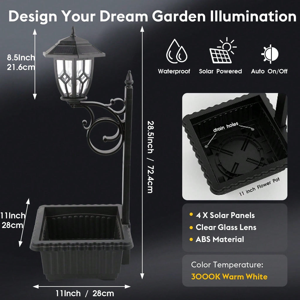 NoWire GardenGlow Solar Lamp Post with Planter