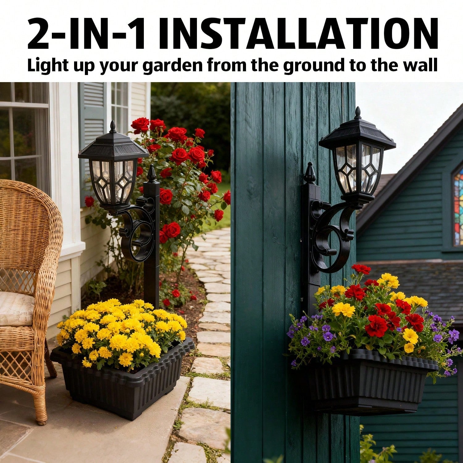 NoWire GardenGlow Solar Lamp Post with Planter