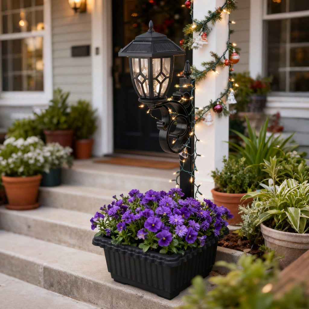 NoWire GardenGlow Solar Lamp Post with Planter