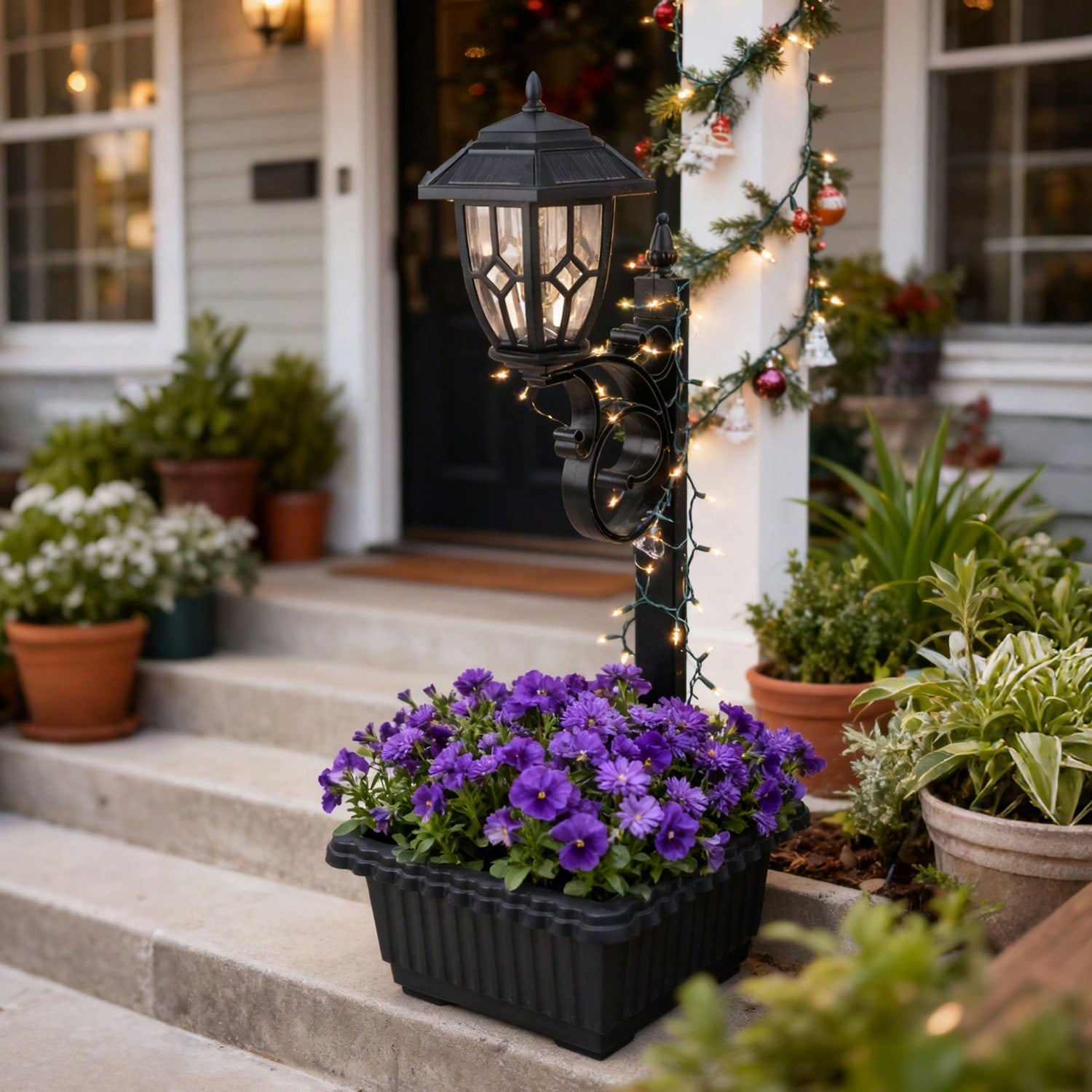 NoWire GardenGlow Solar Lamp Post with Planter