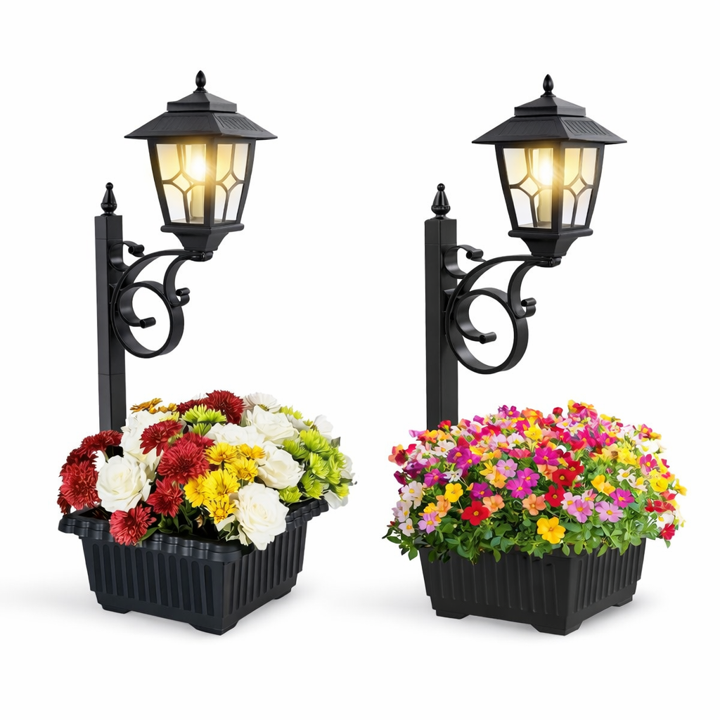 NoWire GardenGlow Solar Lamp Post with Planter