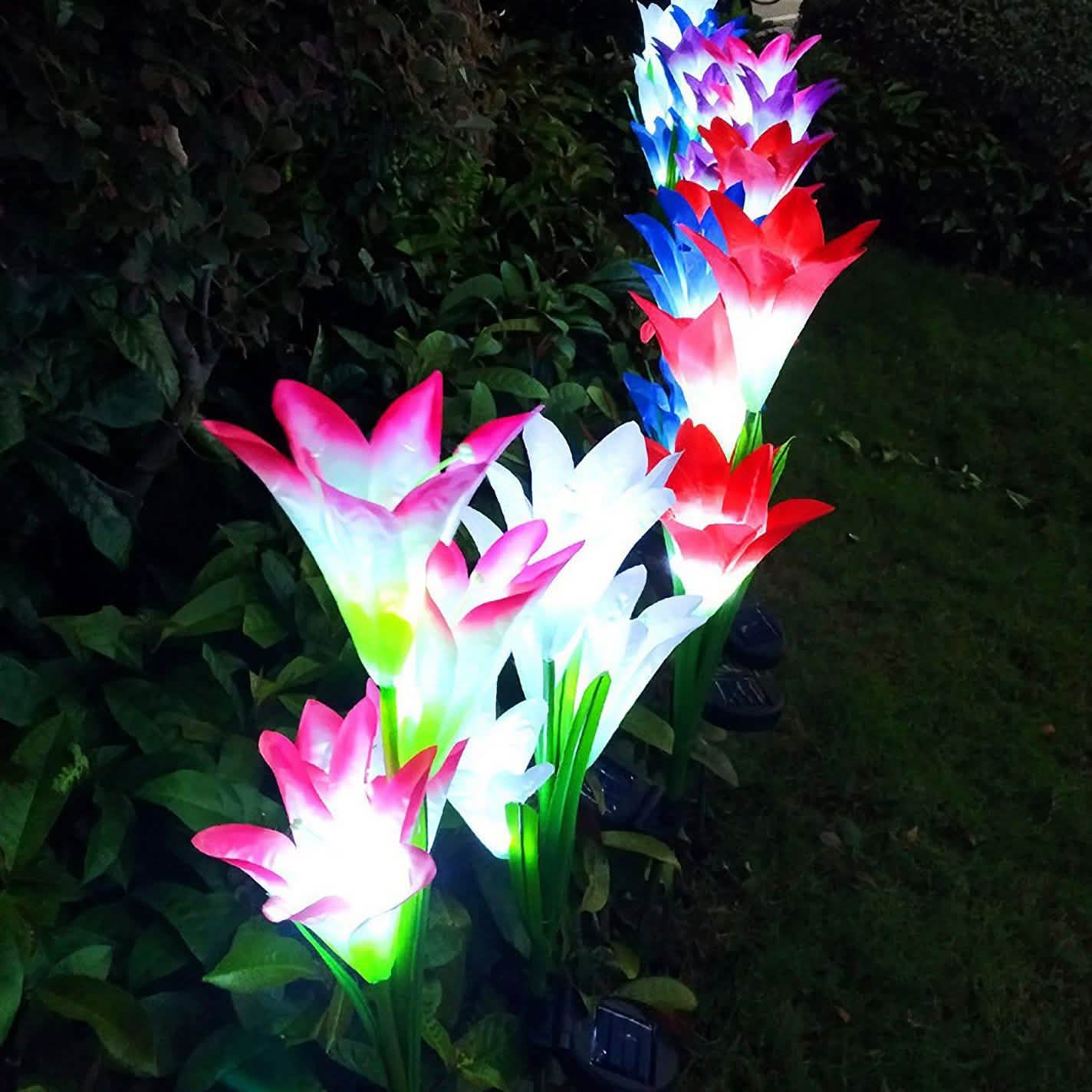 2-Pack Solar Lily Garden Lights for Outdoor Pathways, Patios & Flower Beds