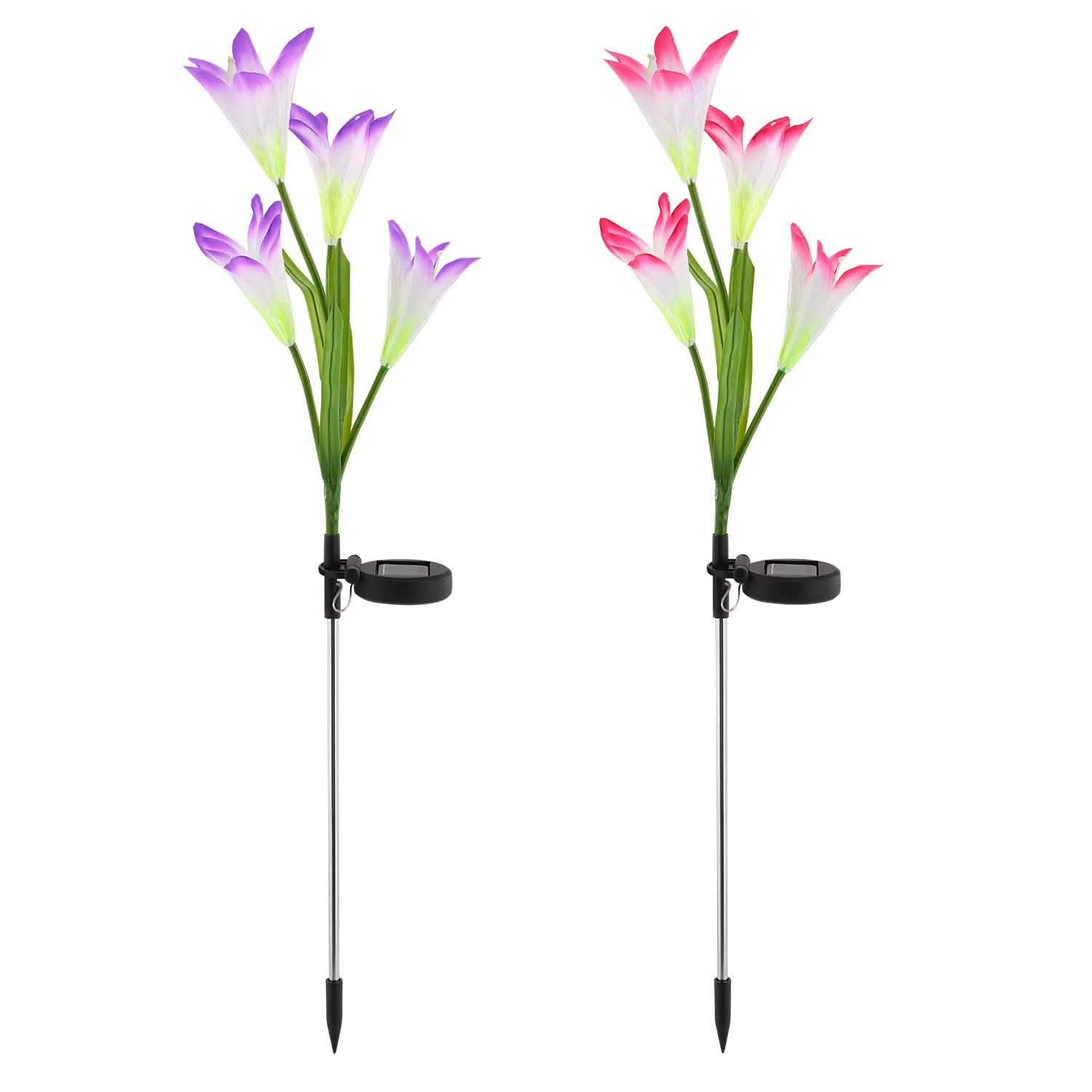 2-Pack Solar Lily Garden Lights for Outdoor Pathways, Patios & Flower Beds