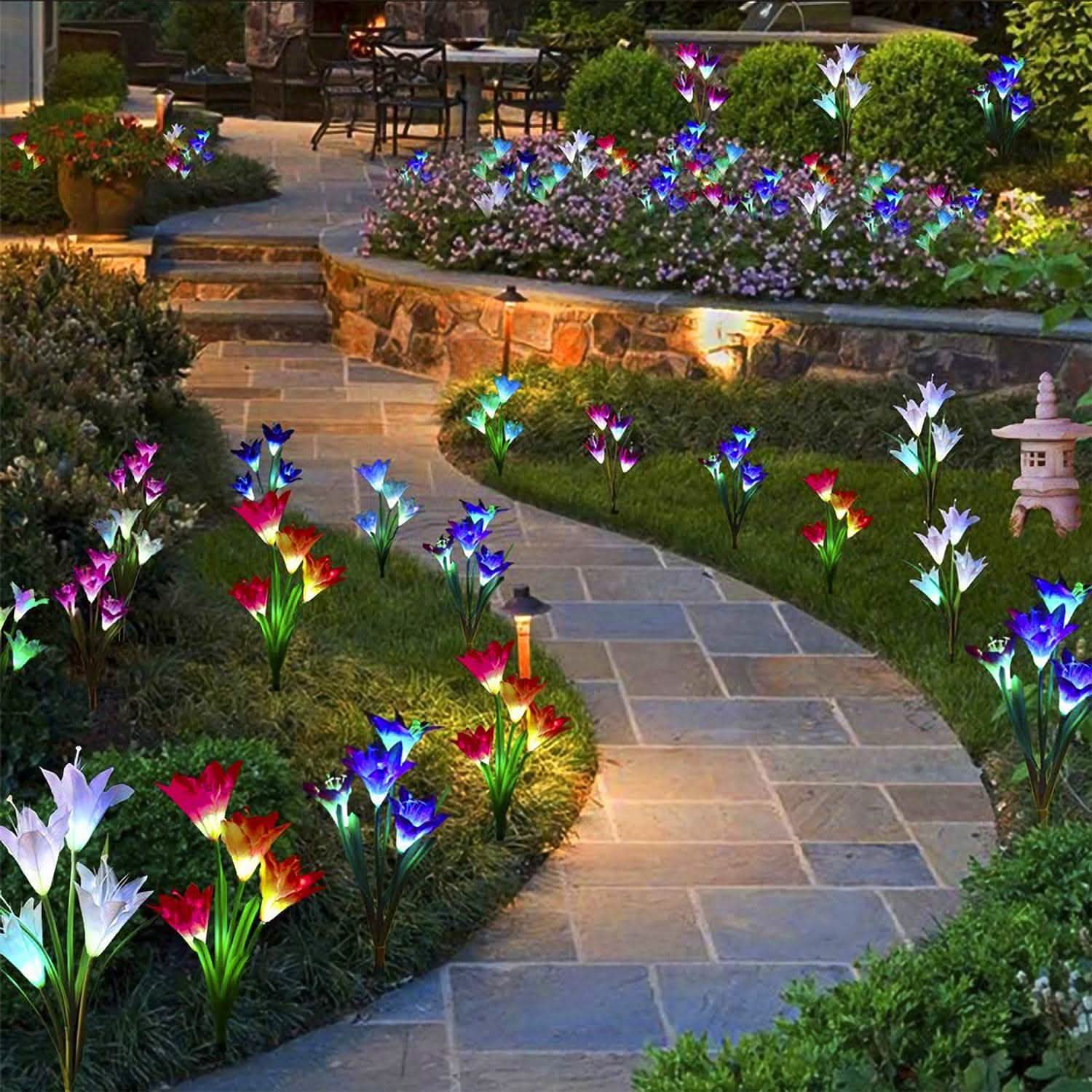 2-Pack Solar Lily Garden Lights for Outdoor Pathways, Patios & Flower Beds