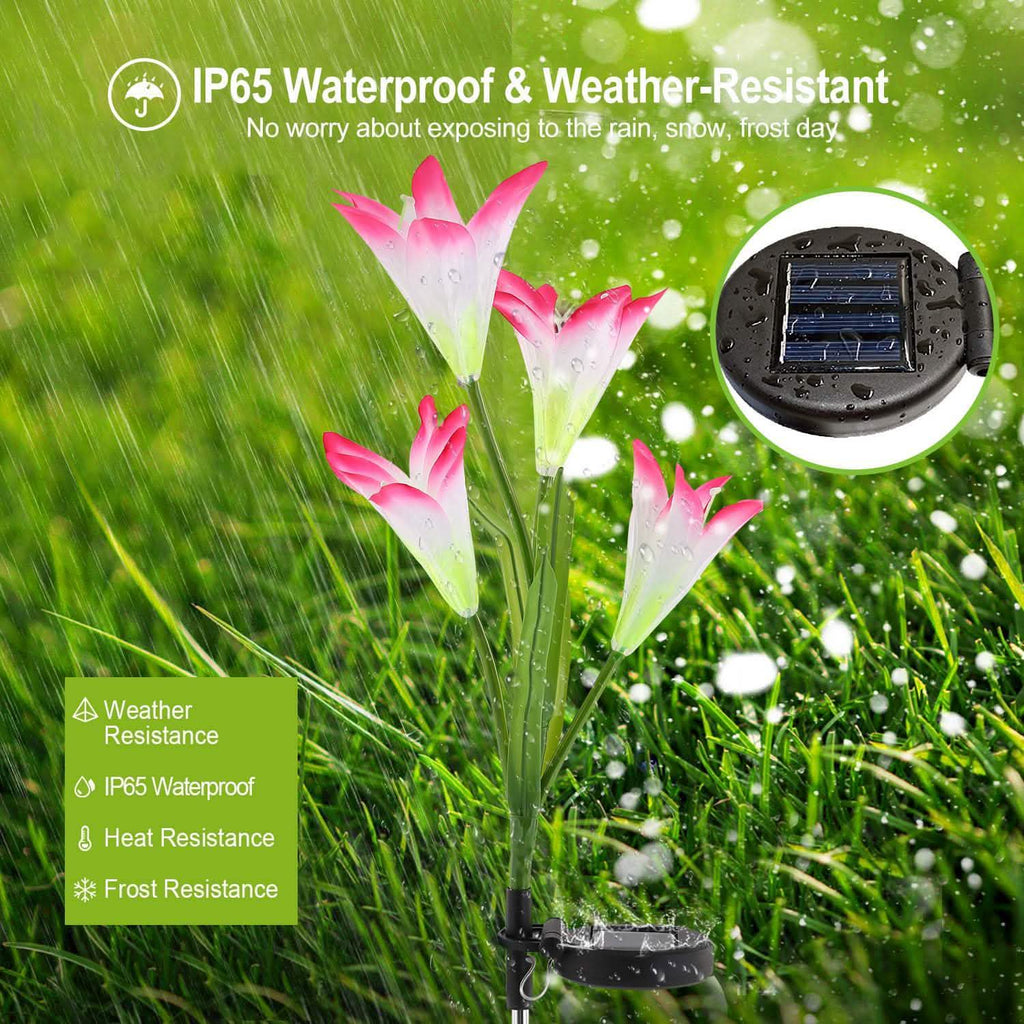 2-Pack Solar Lily Garden Lights for Outdoor Pathways, Patios & Flower Beds