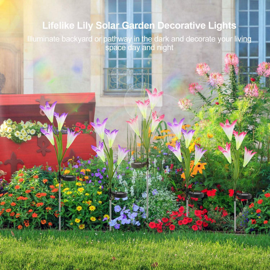 2-Pack Solar Lily Garden Lights for Outdoor Pathways, Patios & Flower Beds