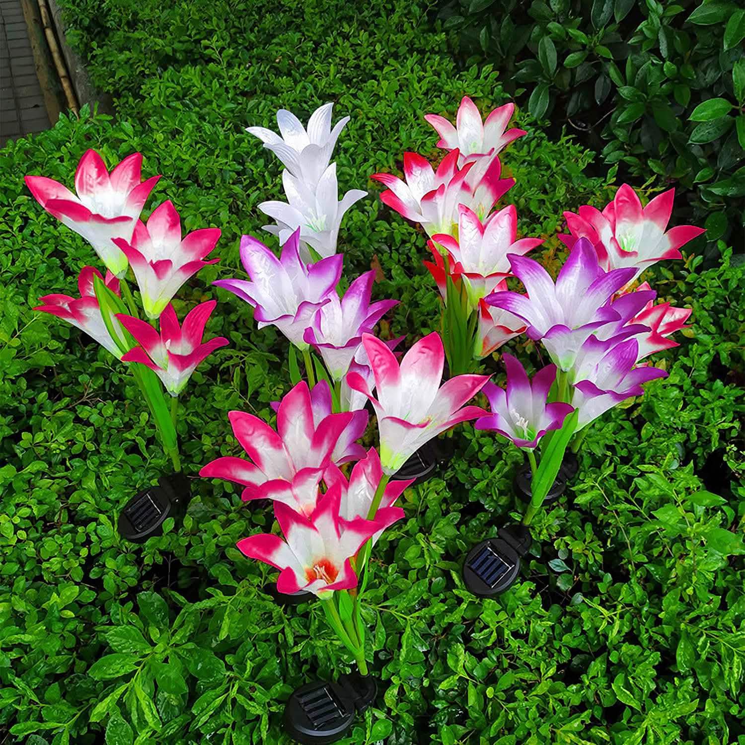 2-Pack Solar Lily Garden Lights for Outdoor Pathways, Patios & Flower Beds