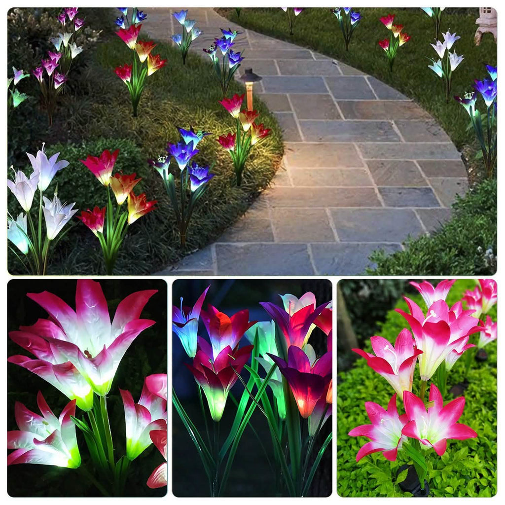 2-Pack Solar Lily Garden Lights for Outdoor Pathways, Patios & Flower Beds