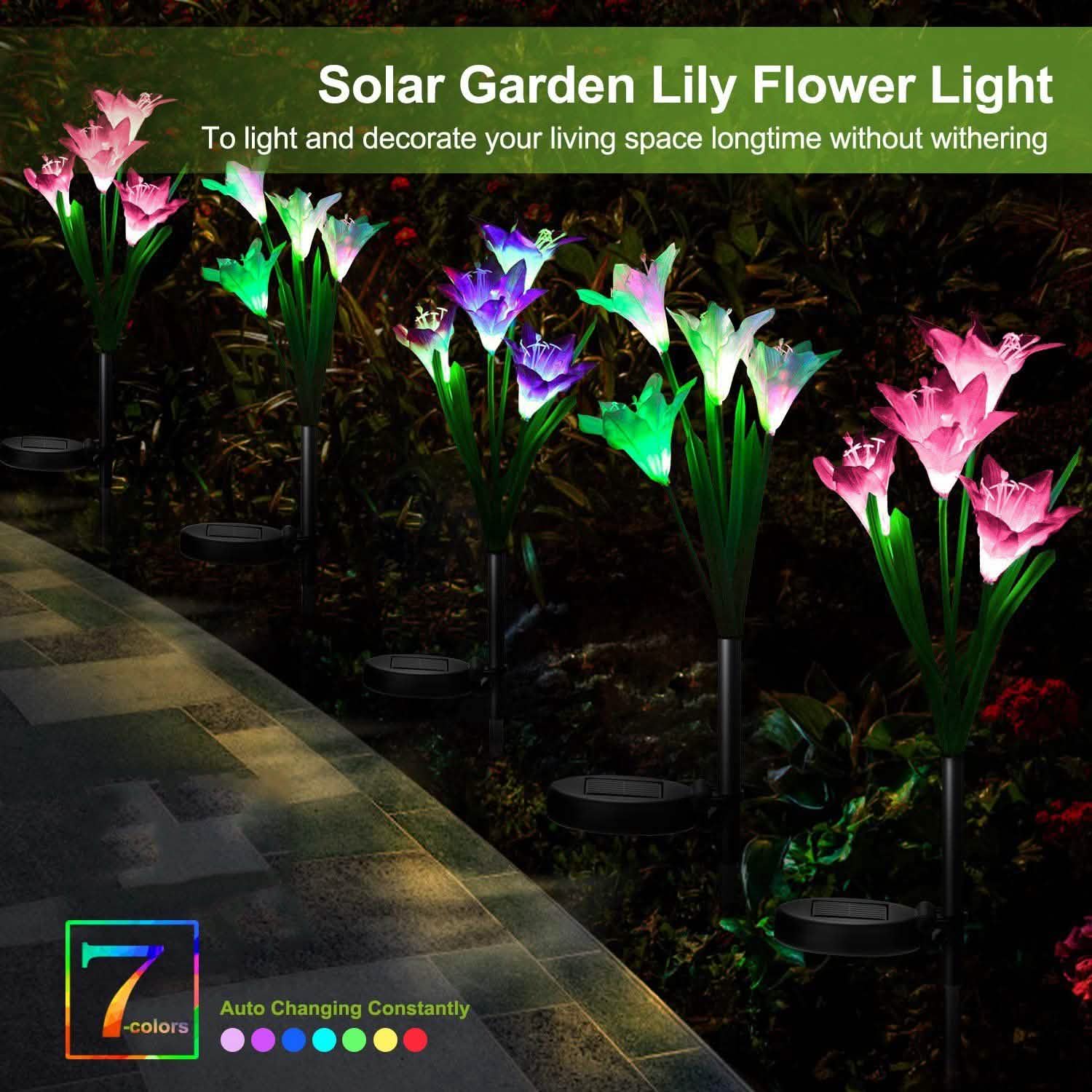 2-Pack Solar Lily Garden Lights for Outdoor Pathways, Patios & Flower Beds