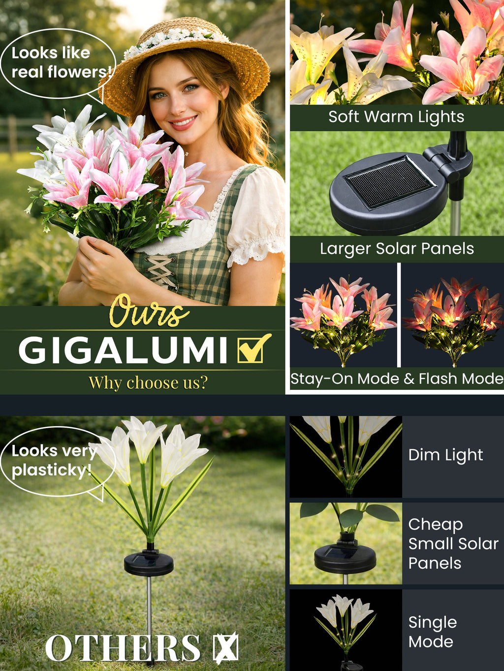 NoWire EverLily Solar Garden Flower Lights – 2 / 3 / 4 Pack