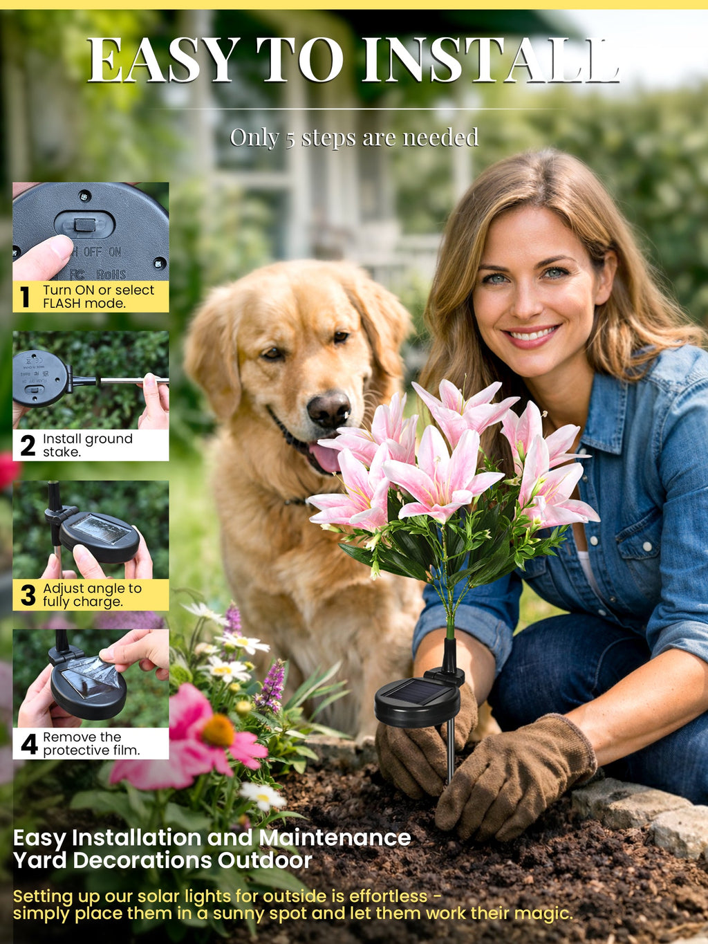 NoWire EverLily Solar Garden Flower Lights – 2 / 3 / 4 Pack