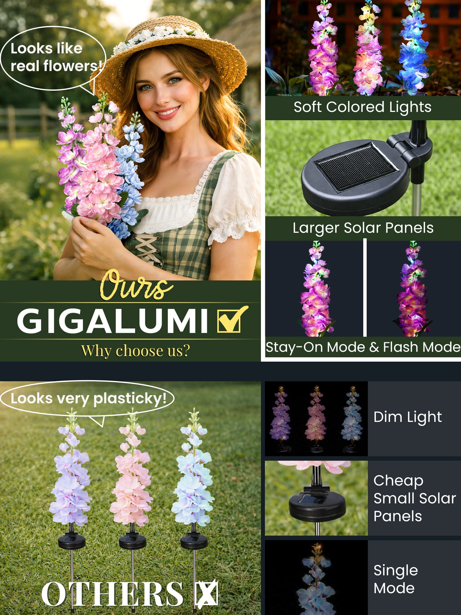 NoWire Delphina Solar Delphinium Garden Lights – 2 Pack / 3 Pack