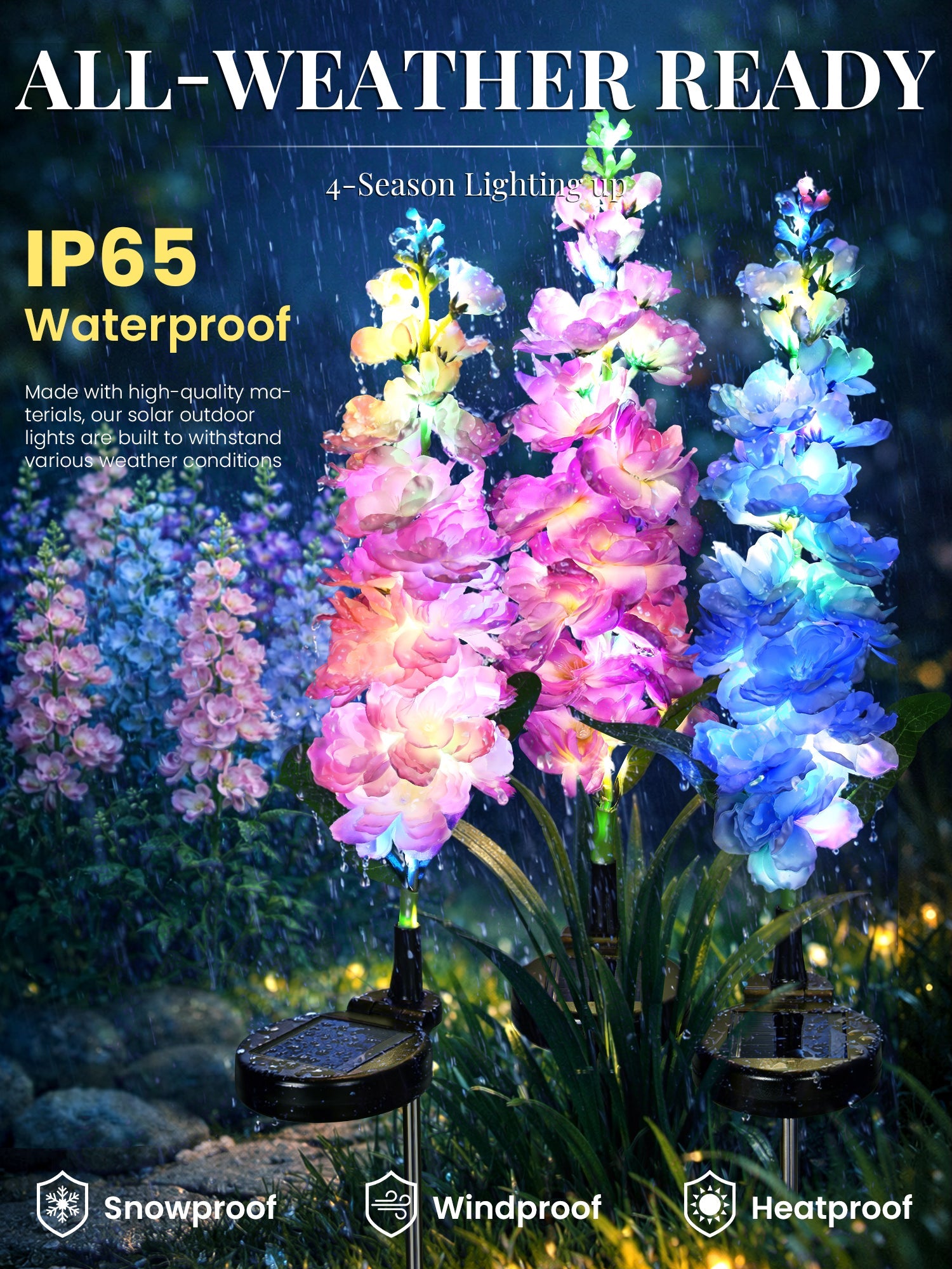 NoWire Delphina Solar Delphinium Garden Lights – 2 Pack / 3 Pack