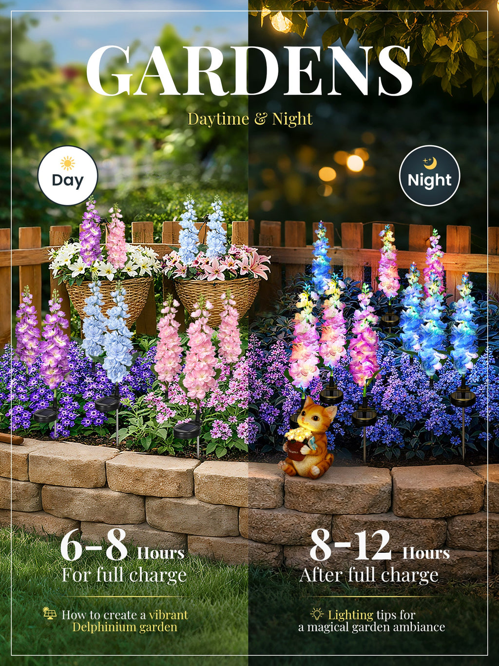 NoWire Delphina Solar Delphinium Garden Lights – 2 Pack / 3 Pack