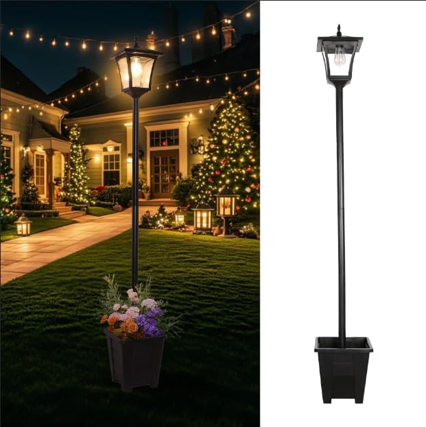 NoWire GardenGlow Solar Lamp Post with Planter