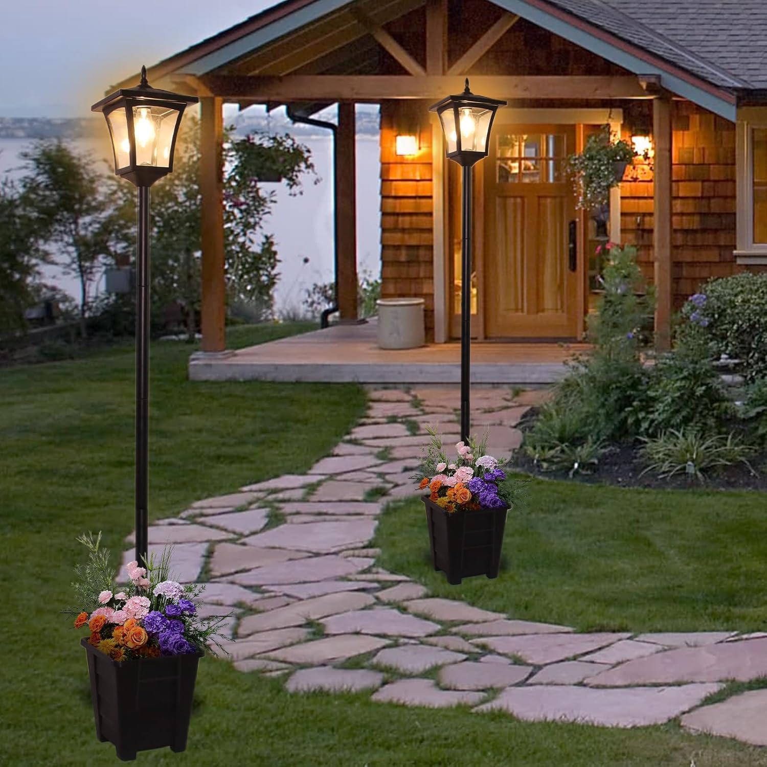 NoWire GardenGlow Solar Lamp Post with Planter