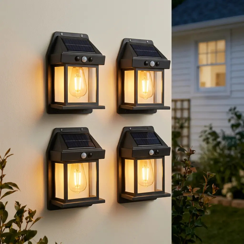 NoWire Sentry Solar Wall Lanterns – 4 Pack