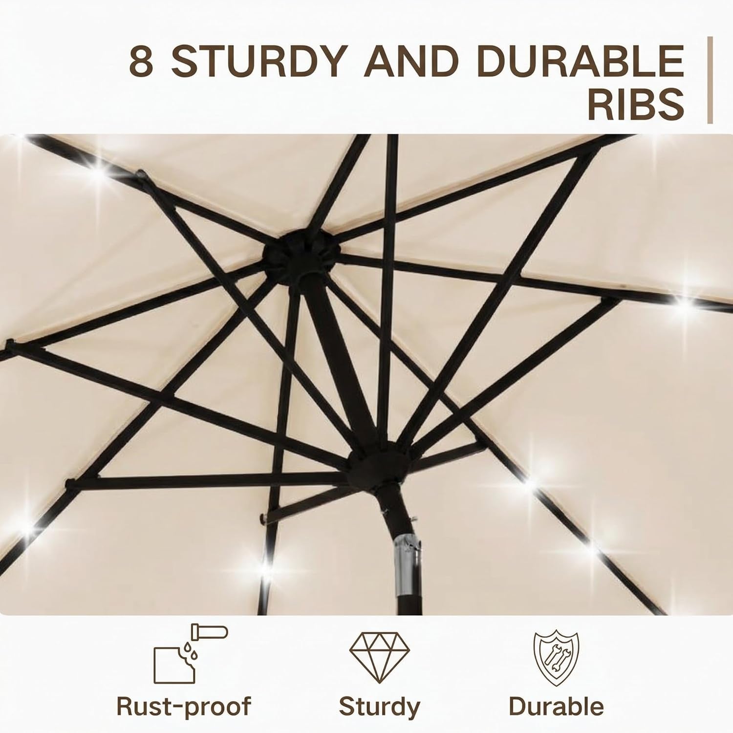 Nine Foot Outdoor Patio Umbrella With Solar Lighting