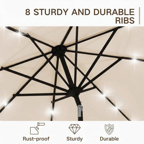 Nine Foot Outdoor Patio Umbrella With Solar Lighting