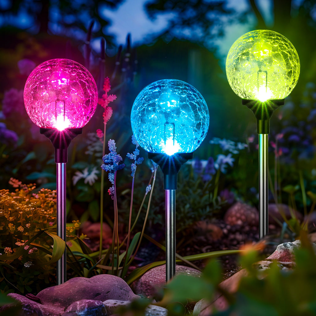 NoWire PrismGlow Solar Glass Garden Lights – 3 Pack / 6 Pack