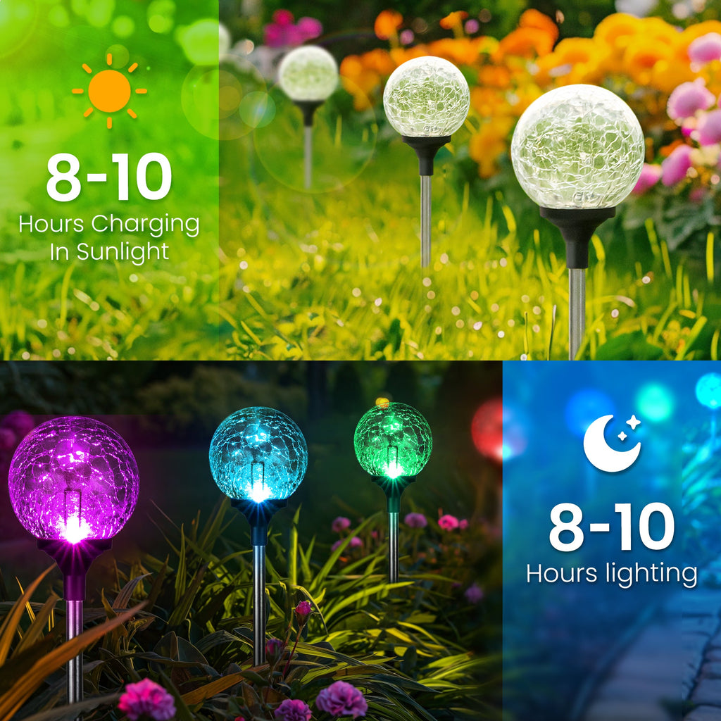 NoWire PrismGlow Solar Glass Garden Lights – 3 Pack / 6 Pack