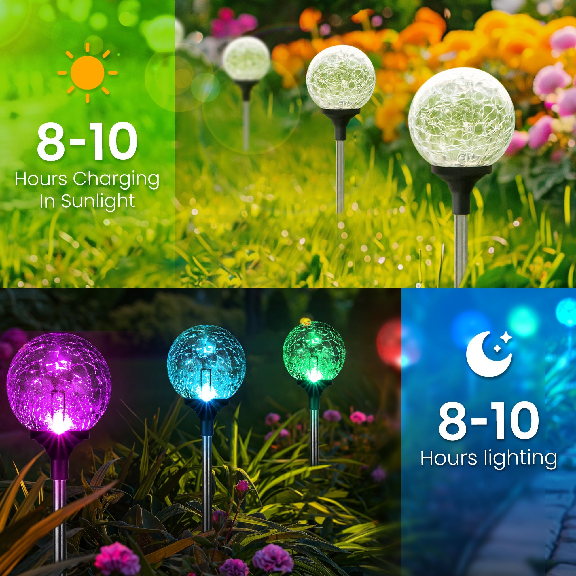 NoWire PrismGlow Solar Glass Garden Lights – 3 Pack / 6 Pack
