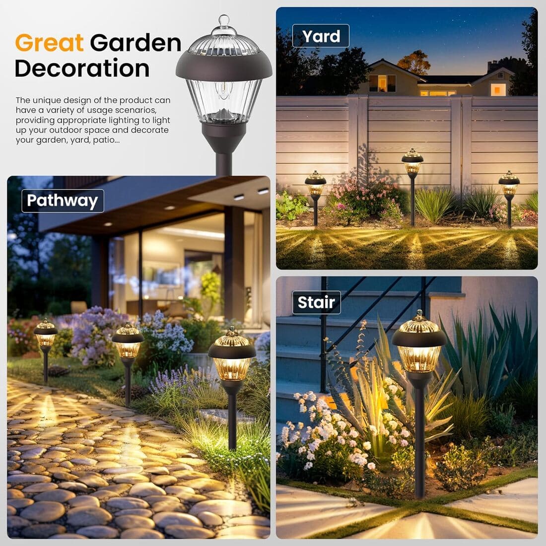 NoWire GildedPath Solar Metal & Glass Pathway Light