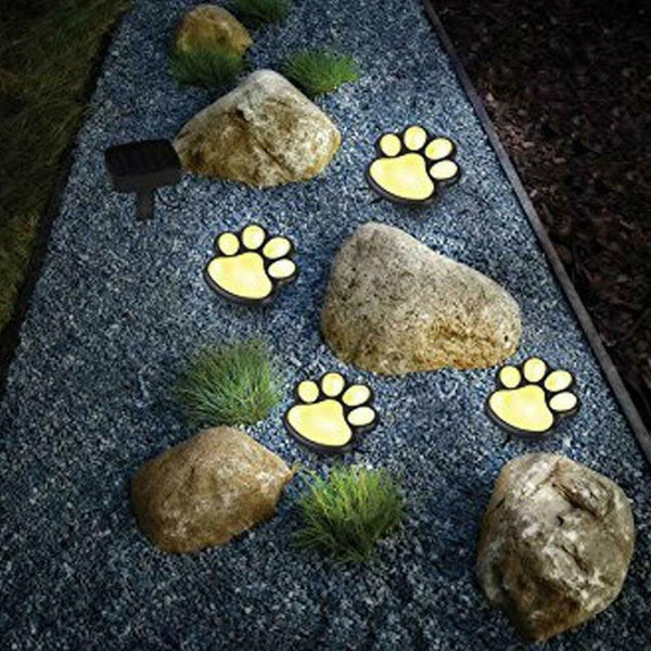 NoWire PawPrint Solar LED Garden Stake Lights – Connected Landscape Accent Set (4-Pack)