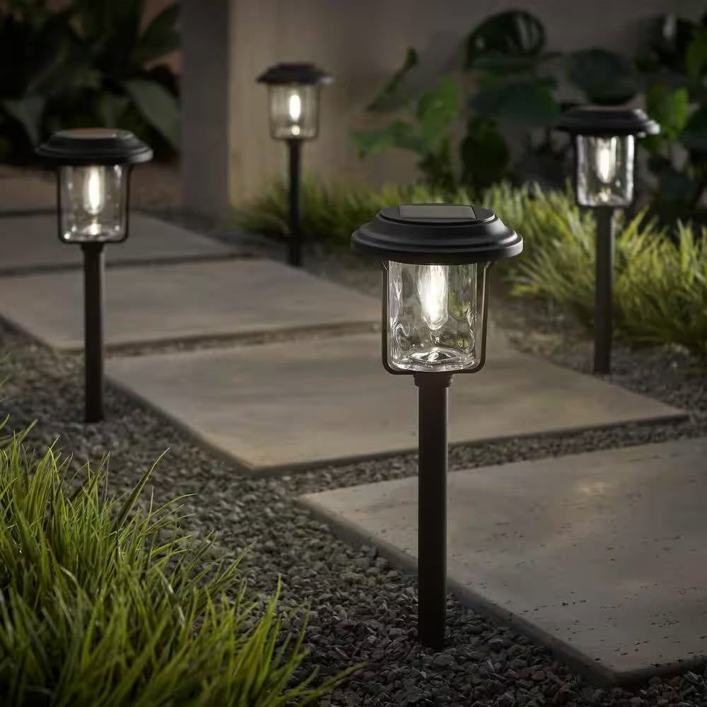 NoWire LumaPath Solar Glass Pathway Lights – 4 Pack