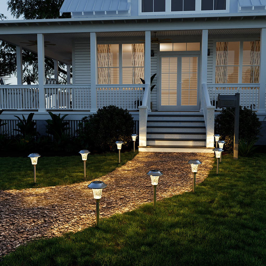 NoWire SteelGlow Solar Pathway Lights – 8 Pack