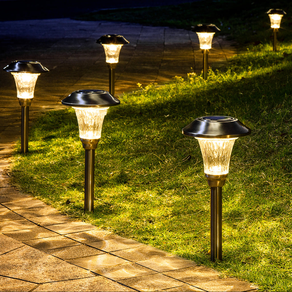 NoWire SteelGlow Solar Pathway Lights – 8 Pack