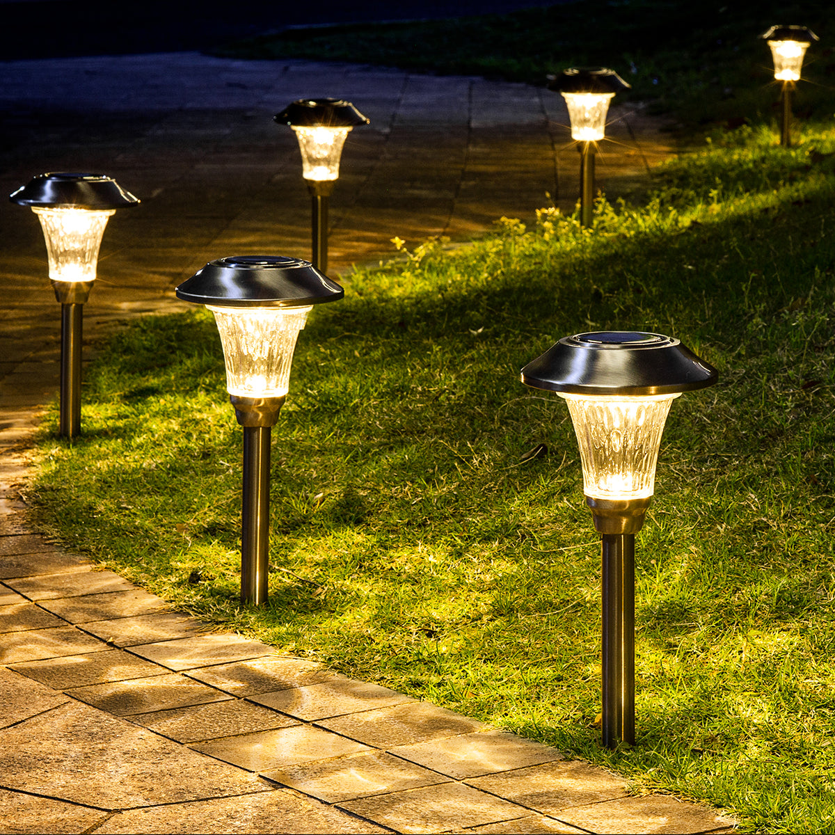 NoWire SteelGlow Solar Pathway Lights – 8 Pack