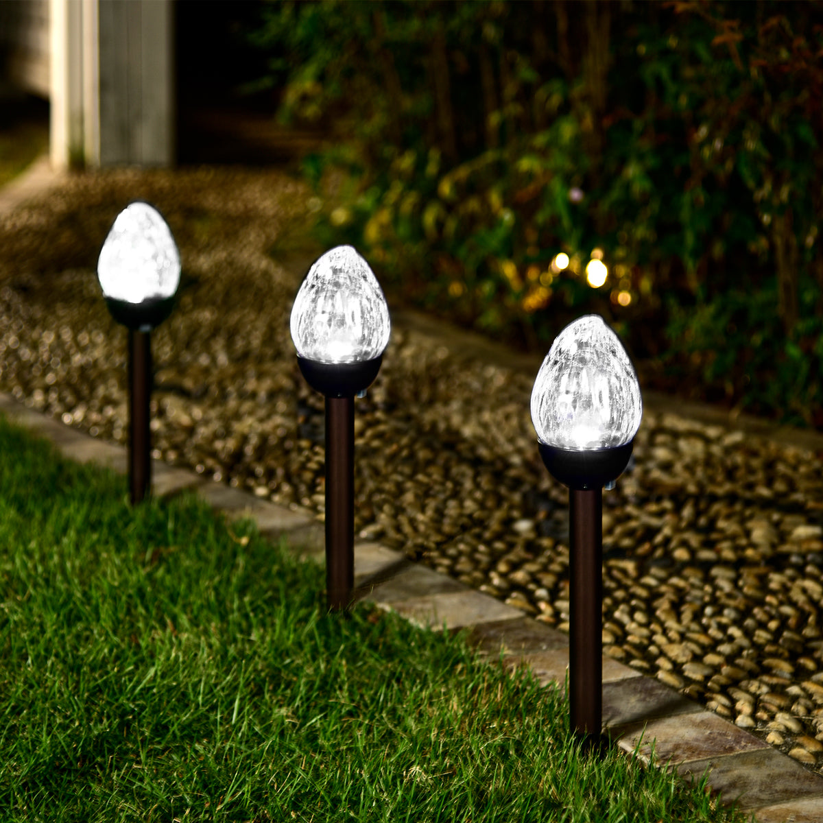 NoWire ColorGlow Solar Crackle Glass Path Lights – 3 Pack