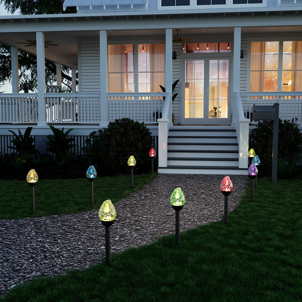 NoWire ColorGlow Solar Crackle Glass Path Lights – 3 Pack