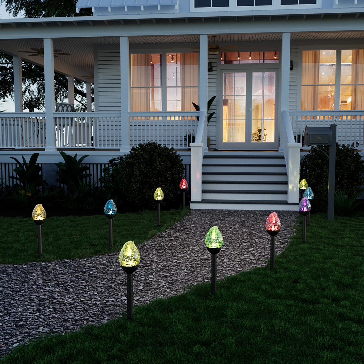 NoWire ColorGlow Solar Crackle Glass Path Lights – 3 Pack