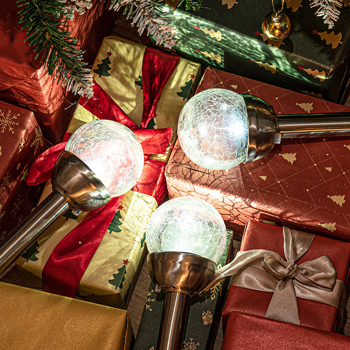 NoWire ColorGlow Solar Crackle Glass Ball Lights