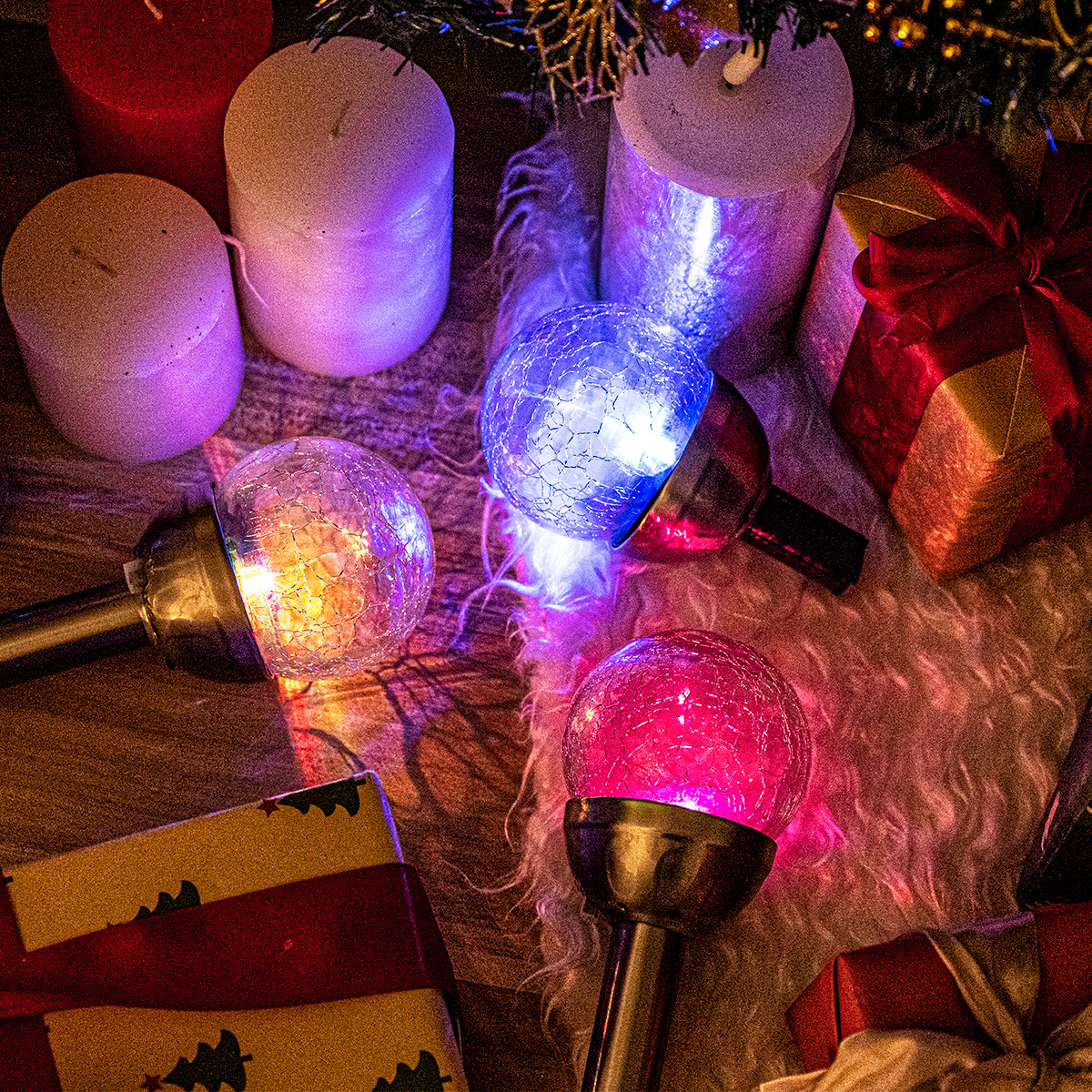 NoWire ColorGlow Solar Crackle Glass Ball Lights