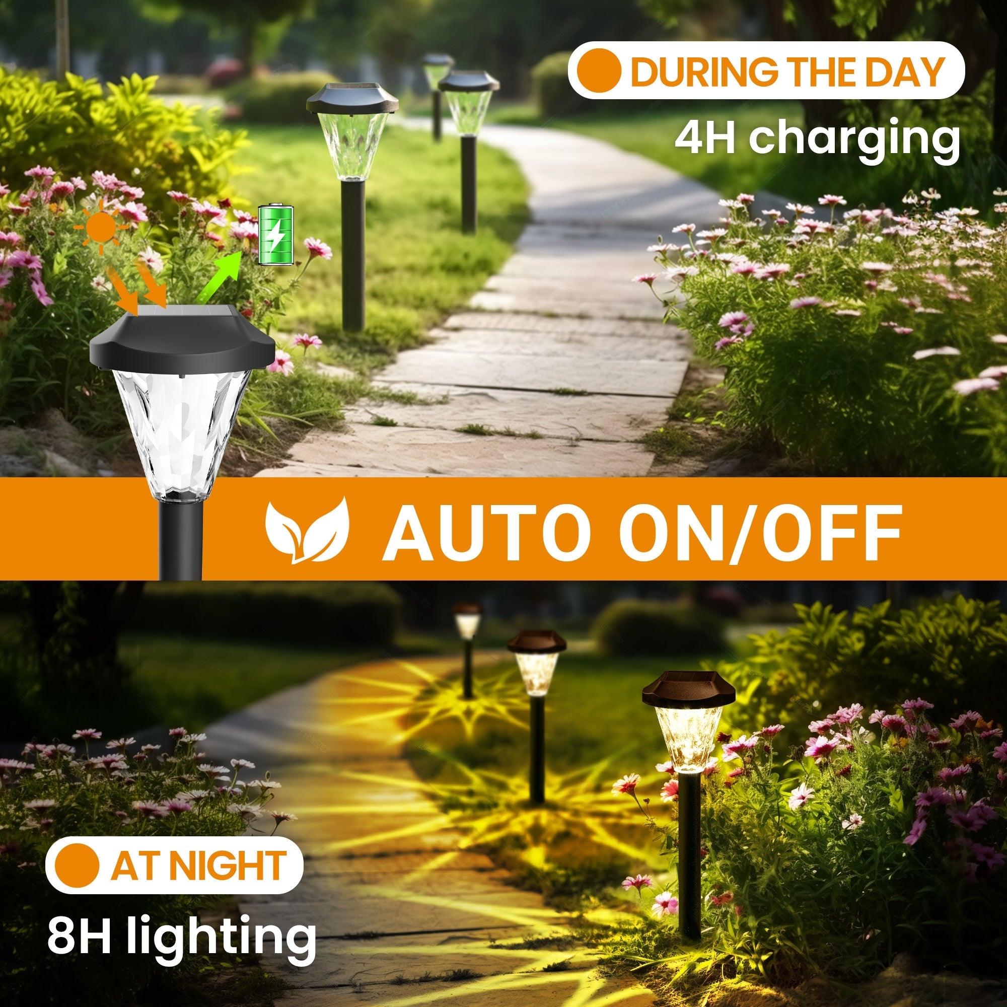 NoWire StarPath Solar Pathway Lights – 8 Pack