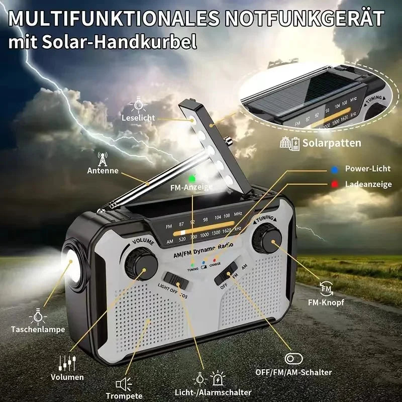 NoWire Solar Emergency Radio 4000mAh – Grey