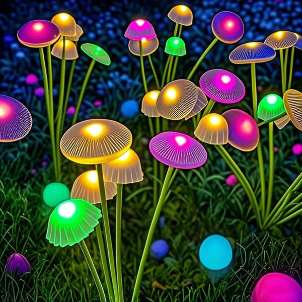 NoWire ShroomGlow Decorative Solar Stakes – Whimsical Garden Accent Set