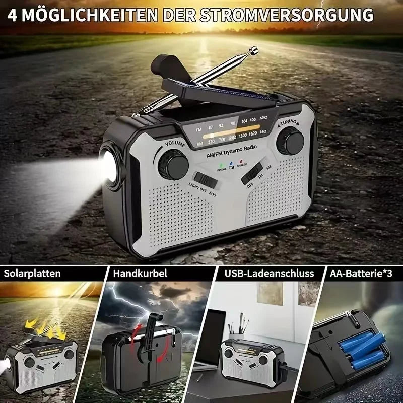 NoWire Solar Emergency Radio 4000mAh – Grey