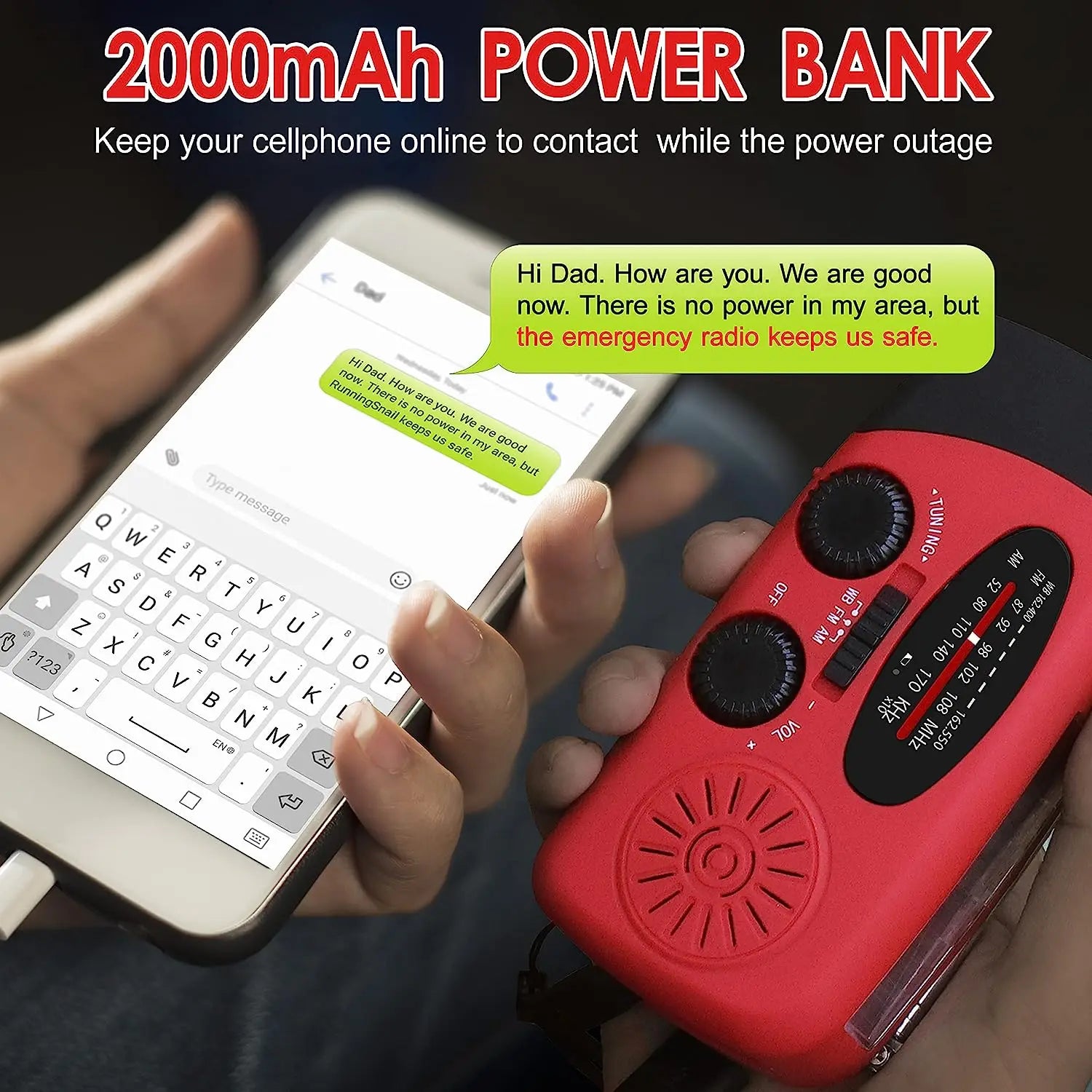 NoWire CampGuard Solar Lantern with AM/FM Radio – 2000mAh