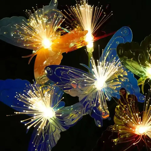1PC 6-Head LED Solar Lamp,Outdoor Fiber Optic Butterfly Decoration Lighting,Ground,Lawn,Yard,Pathway Colorful Atmosphere Light