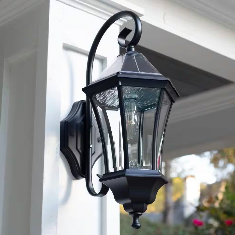 NoWire Haven Solar Farmhouse Wall Lantern – Black Finish