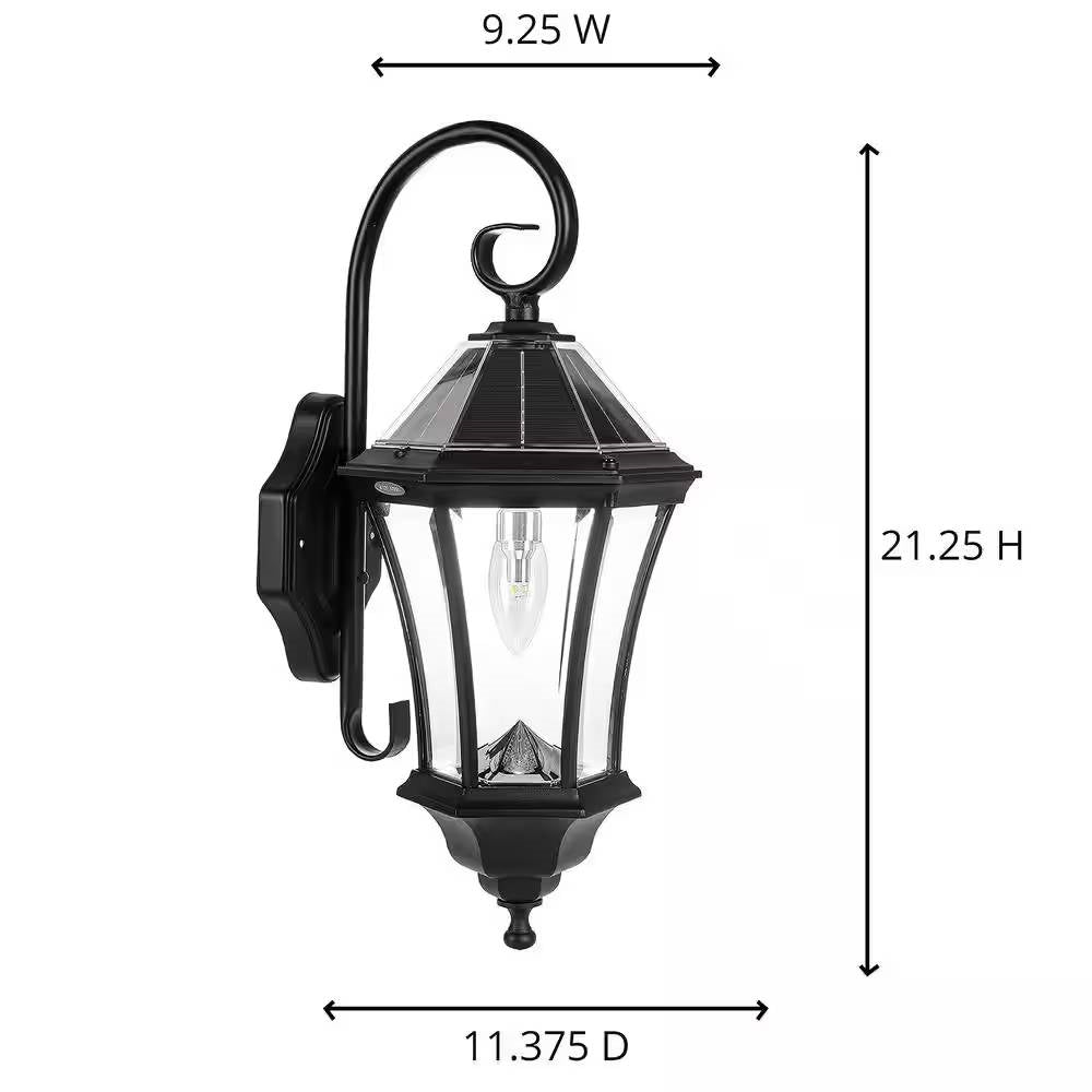 NoWire Haven Solar Farmhouse Wall Lantern – Black Finish