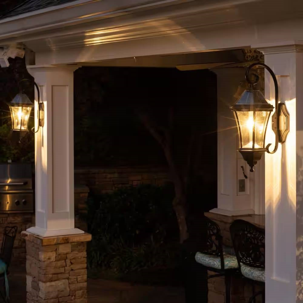 NoWire Haven Solar Farmhouse Wall Lantern – Black Finish